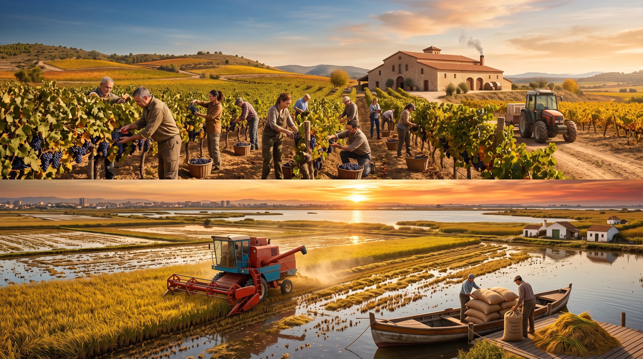 Herbst in der Region Valencia: die Weinlese in Requena und die Reisernte in der Albufera